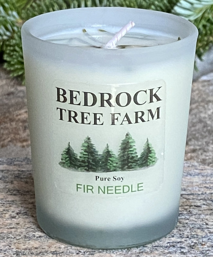 SOY CANDLE - Fir Needle Natural Frosted Glass Votive  2.5 oz. Single Cotton Wick - VHN